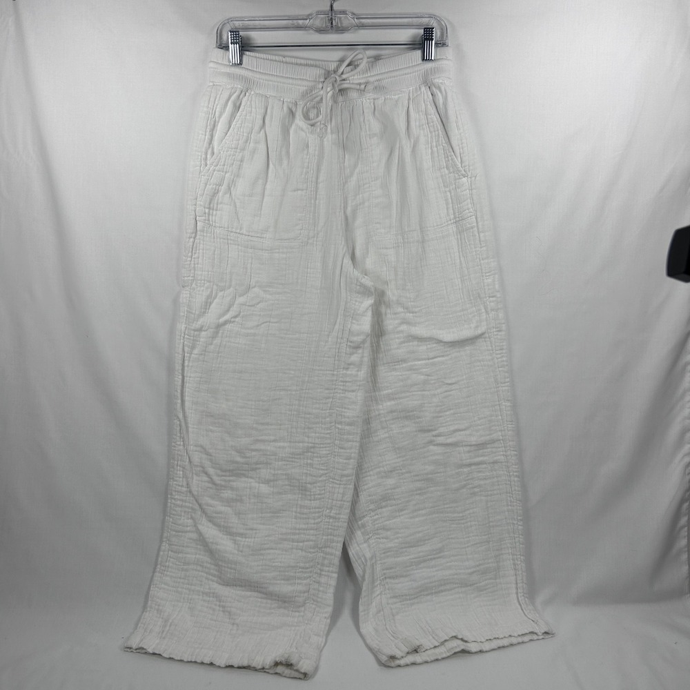 White Gauze Cotton Drawstring Wide-Leg Lounge Pants